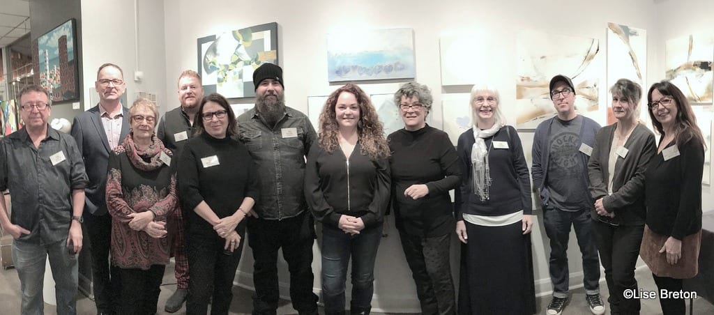 Le Galeriste Michel Therrien et ses artistes permanents au vernissage du 13 décembre 2019 Photo @Lise Breton